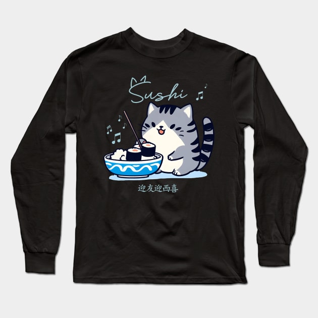 cute sushi cat musical notes Long Sleeve T-Shirt by IA.PICTURE